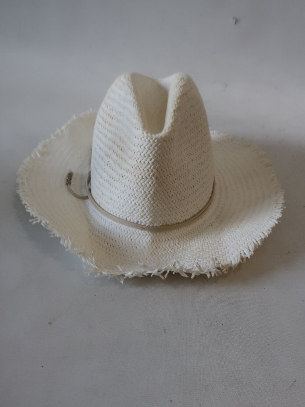 Womens Hat Attack Off-White Paper Straw Cowboy or Sun Hat OS